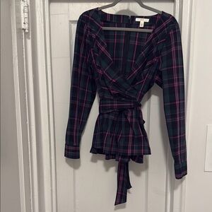 Plaid Wrap Top - Pink and Green